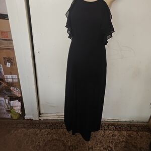 ANGL Black Maxi Dress with Ruffle Sleeves